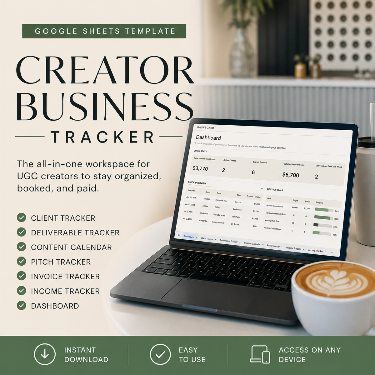 Creator Business Tracker | Google Sheets Template for UGC Creators